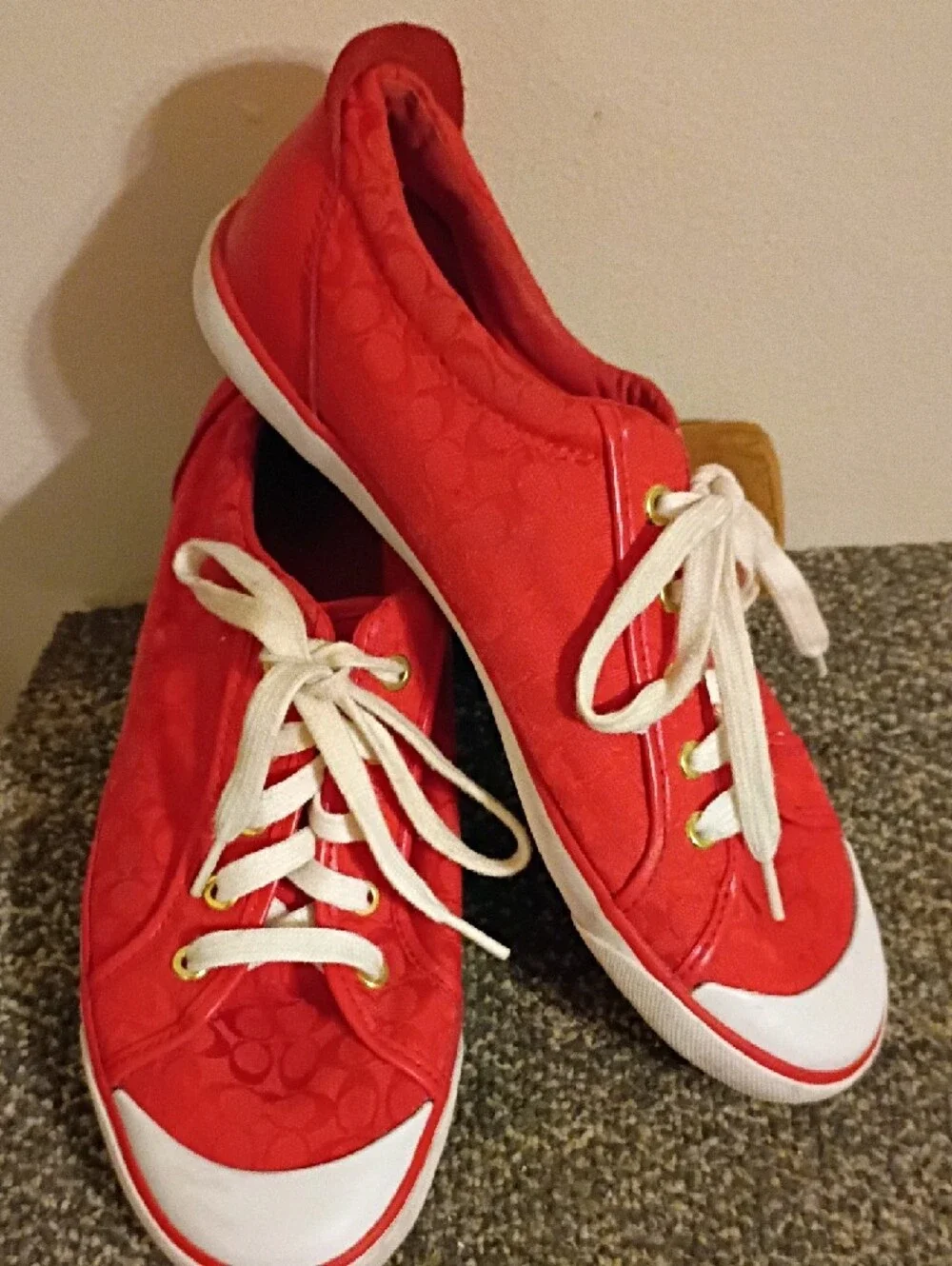 Coach Red Signature Canvas Lace-Up Sneakers Size 11